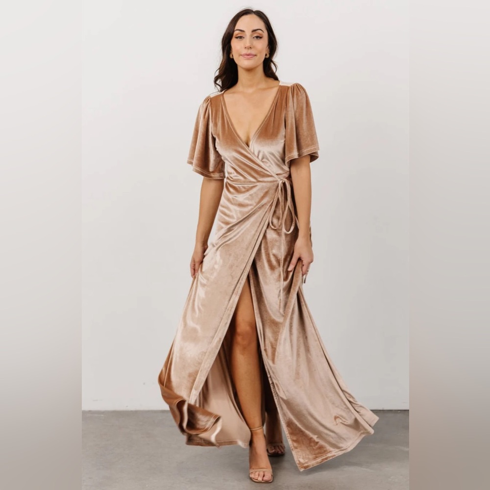 Baltic Born Meghan Champagne Velvet Wrap Maxi Dress Formal Wedding Bridesmaid